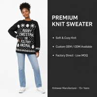 Pull-over en maille à col rond pour femme, noir et blanc, avec logo personnalisé, pour Noël, en mélange d'acrylique, tendance automne-hiver