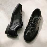 Chaussures décontractées pour hommes en cuir patchwork, à lacets, avec empeigne en cuir mat et daim mélangés, semelle épaisse antidérapante, pour le travail et la marche quotidienne