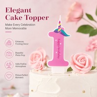 Bougie d'anniversaire en forme de chiffre avec cornes de licorne, sous blister, avec carte suspendue, prête à la vente, pour gâteau d'anniversaire de filles