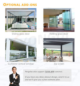 Pergola da Esterno Personalizzata in Alluminio con Tenda Oscurante Nera Antipioggia, Finiture in Legno, Chiusura Elettrica e Porta Scorrevole in Vetro - Product Image 2