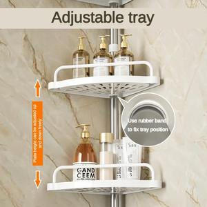 Étagère d'angle de salle de bain réglable à 4 niveaux, étagère de plafond en acier inoxydable, support de rangement pour toilettes, porte-shampoing et gel douche - Product Image 2