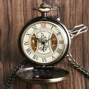 Montre <span class=keywords><strong>de</strong></span> poche mécanique à remontage manuel, design rond en bois vintage, antique - Product Image 4