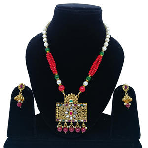Premium <b>Gold</b> Plated Polki Look Alloy Jewelry Set with <b>Necklace</b> & Earrings Traditional Design for Engagement Wedding Festive Wear - Product Image 6