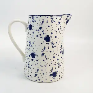 Amerikaanse Stijl Goedkope Moderne Woonkamer Hand Printing Stempelen Blauwe Bloem Decoratie Witte Keramische Vaas