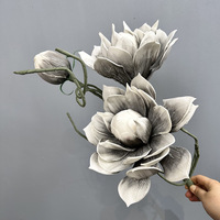 LE-432 Ramo de Magnolia Artificial de Alta Calidad con Tacto Real, Arreglo Floral de EVA para Decoración de Bodas y Hogar, OEM ODM