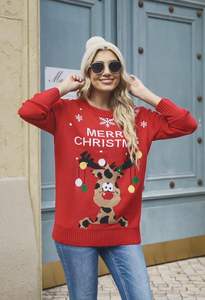 Reine femmes rose à manches longues décontracté tricoté <span class=keywords><strong>pull</strong></span> moche noël pulls avant Logo dessin animé motif hiver Style <span class=keywords><strong>pull</strong></span> - Product Image 6