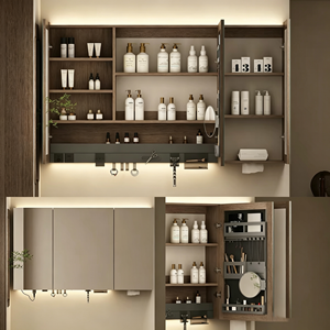 Ensemble <span class=keywords><strong>de</strong></span> meuble-lavabo <span class=keywords><strong>de</strong></span> <span class=keywords><strong>salle</strong></span> <span class=keywords><strong>de</strong></span> <span class=keywords><strong>bain</strong></span> <span class=keywords><strong>de</strong></span> style mi-siècle personnalisé avec lavabo intégré, meuble-vasque et armoire pour lavabo. - Product Image 4