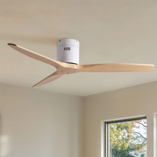 Solid Wood Ceiling Fan 52 Inch Low Profile Energy Saving DC Ceiling Fan with Remote Control