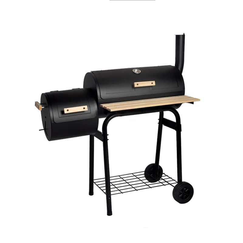 Zwarte Houtskoolgrill Barbecue Bbq Grill Offset Roker Met Bijzettafel