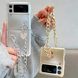 Гальванизированный серебристый золотой портативный складной чехол для мобильного телефона с цепочкой для Samsung Zip4 zFlip3
