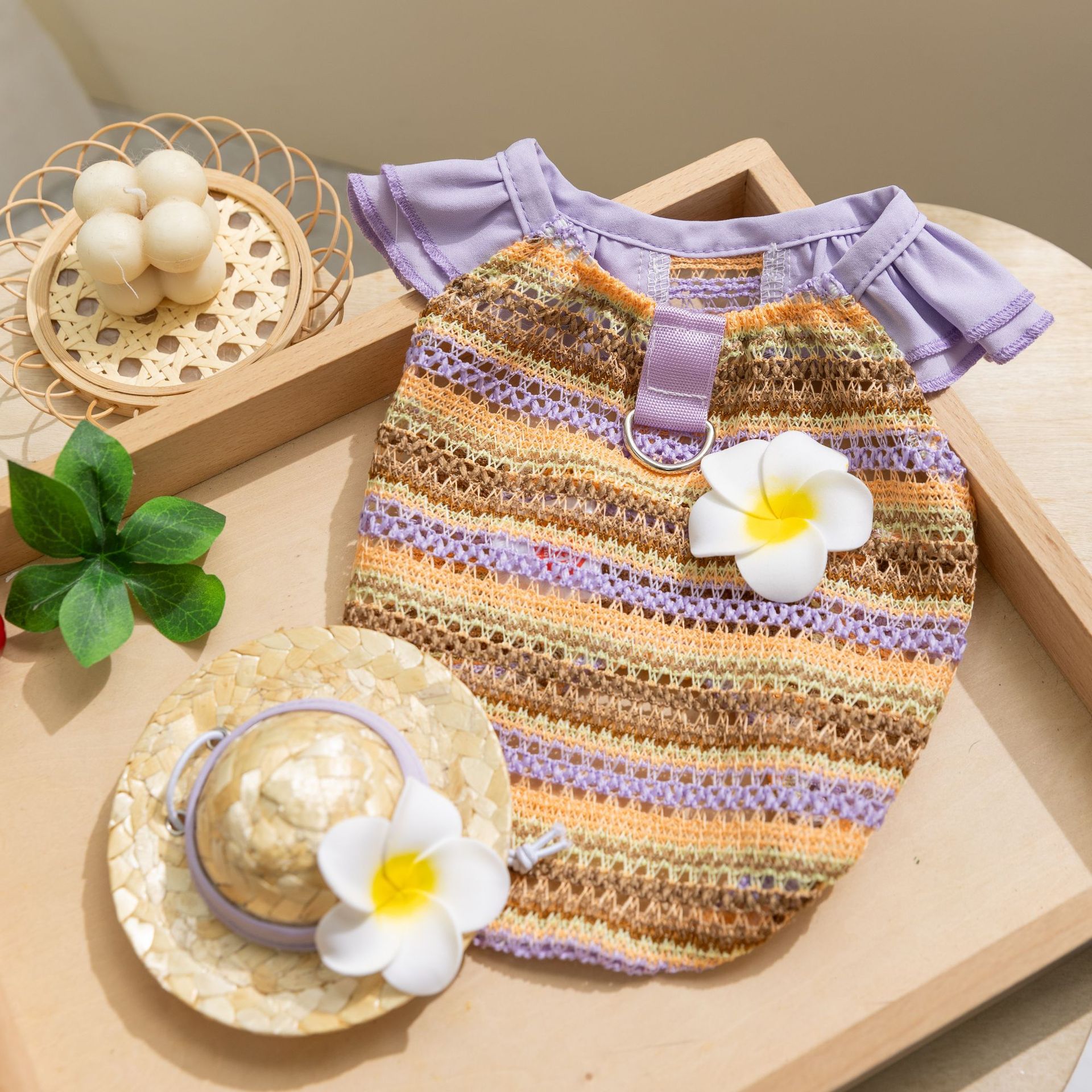 Chapeau de paille violet - gilet