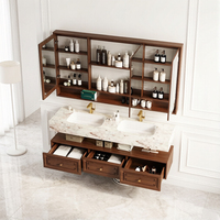 Meuble-lavabo flottant classique 48-92 pouces pour hôtel, simple/double vasque, avec miroir LED intelligent anti-buée et rangement