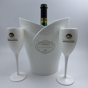 Secchiello per Ghiaccio in Plastica Bianca per Esposizione di Champagne e Prosecco con 2 Bicchieri da <span class=keywords><strong>Vino</strong></span> in Plastica - Product Image 4