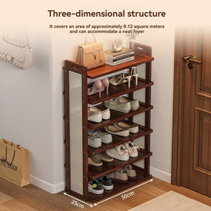 Zapatero Vertical ajustable de madera maciza moderno de lujo ligero 6 estantes diseño de esquina patentado que ahorra espacio para puerta delantera estrecha - Product Image 4