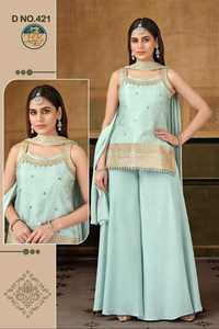 Ensemble Kurti et Palazzo Vert Menthe de Créateur avec Dupatta pour Femme – Tenue Ethnique Traditionnelle Élégante pour Fêtes et Mariages - Product Image 4