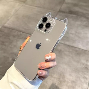 Oreilles de chat mignon étui transparent pour <span class=keywords><strong>iPhone</strong></span> 16 15 14 13 Pro Max 11 12 X Xr Xs <span class=keywords><strong>8</strong></span> 7 <span class=keywords><strong>Plus</strong></span> clair souple TPU Ultra mince <span class=keywords><strong>antichoc</strong></span> couverture - Product Image 4