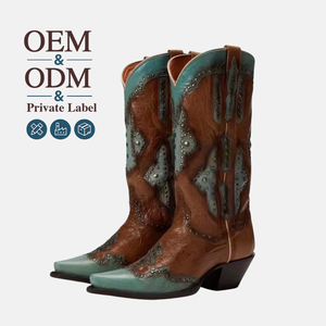 CHENO OEM ODM <span class=keywords><strong>Stivali</strong></span> Western Personalizzati con Nappine e Ricami Vintage per Donna, con Punta Quadrata in Camoscio - Product Image 1