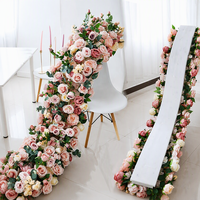Dusk Charm Red Pink Artificial Peony Hydrangea Rose Arch Flower Runner Table Row Cloth Silk Fabric for Thanksgiving Lead Decor
