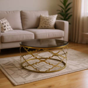 Tavolino da Caffè Homeera in Vetro Temperato con Struttura in Ottone, Arredamento Moderno Contemporaneo per Soggiorno - Product Image 2