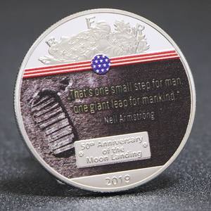 Artisanat métallique, pièce commémorative aérospatiale américaine 2019, 50e anniversaire de l'atterrissage de la lune, <span class=keywords><strong>Apollo</strong></span>, plaquée argent, pièces de monnaie métalliques de haute qualité - Product Image 3
