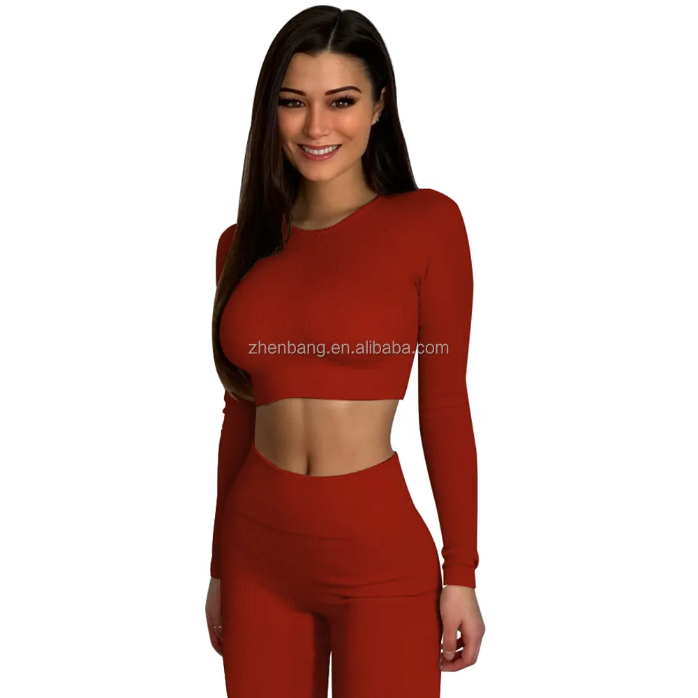 Knitted European And American Women'S Ribbed Pits Seamless Yoga gym fitness sets Suit Sports Suit yoga clothes sets sportswear