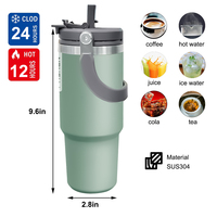 Gobelet de 30oz 40oz avec poignée et couvercle en paille Tasse à vide isolée en acier inoxydable à double paroi pour le bureau, la maison et le sport