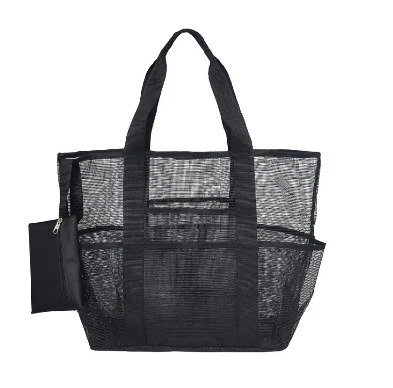 Outdoor polyester waterproof Nylon mesh clear beach mesh tote bag