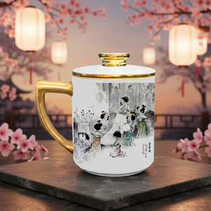 White Ceramic Water Cup with Exquisite Hand Carved Patterns Suitable for Hotels, Families, Villas, Restaurants