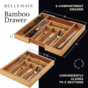 Organisateur de <span class=keywords><strong>tiroir</strong></span> moderne en bambou naturel pour couverts, ustensiles de cuisine et couteaux, avec plateau poli - Product Image 6