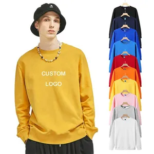 Grosir kaus oblong pesanan khusus polos 100% Pullover katun Sweatshirt ukuran besar bulu polos uniseks Sweatshirt bertudung pria