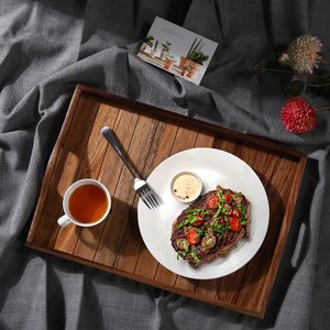 Solid Wood Rectangular <b>Tray</b> Acacia Wood Tea <b>Dinner</b> Hotel Western Food Steak Serving <b>Tray</b> Customization Available - Product Image 1