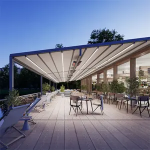 Dış mekan teras Sunroom açılış restoran Gazebo otomatik PVC Pergola garaj veranda tente PVC geri çekilebilir çatı