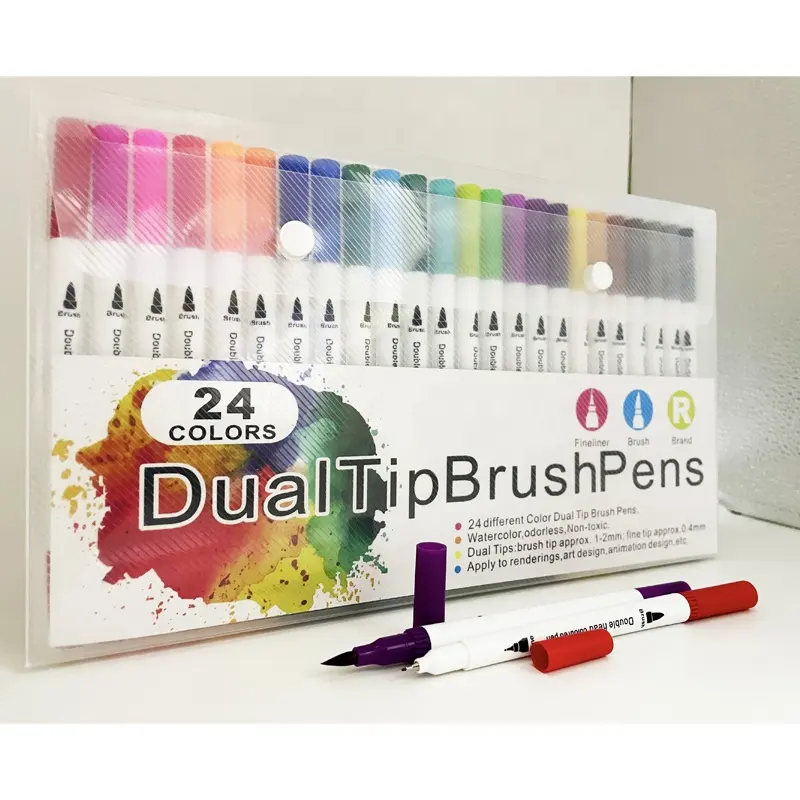 12/24/48/60/80/100 Colors Markers Art Supplies Painting Set Soft Head Dual Tip Brush Pens Double Head Watercolor Pens PVC Bag