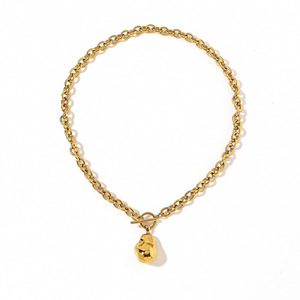 Collier en acier inoxydable plaqué or avec pendentif en forme de perle baroque et fermoir OT, idéal pour les tenues décontractées - Product Image 5