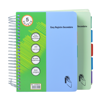 Carnet de notes spirale en gros pour bureau, couverture PP colorée, reliure spirale double, index à 5 sections, classification de bureau