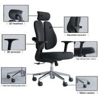 Chaise de bureau moderne noire réglable, directement de l'usine |   Chaise ergonomique en tissu avec accoudoirs 3D, bouton arrière et support lombaire pour bureau à domicile