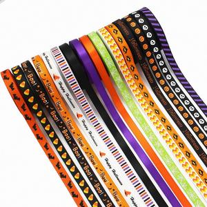 Cinta de grogrén al por mayor de 1 cm con diseño de calabaza de Halloween, de varias longitudes, con purpurina, marca Zexiao, para envolver regalos de Halloween o dulces o traviesas. - Product Image 1