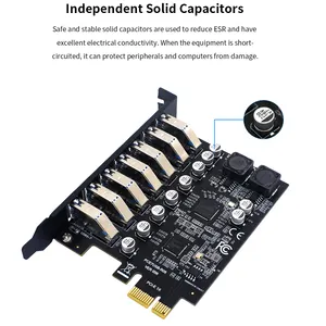 TISHRIC Desktop Adapter Card PCIE 1X 7 USB 3.0 Ports Controller Board 4x 8x 16x SSD Adapter PCI-Express Slot Made Plastic PCBA