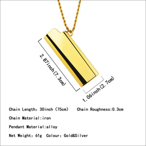 New Hiphop Rap Style Gold Silver Plated Geometric Necklace Men's Alloy <b>Lighter</b> Shell Cover Pendant Necklace Fashion Jewelry - Product Image 2