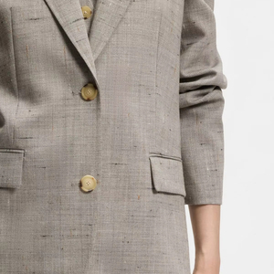 Blazer elegante para mujer con textura de avena y manchas, mezcla de lino, abotonadura sencilla, solapa con muescas y corte relajado. - Product Image 3