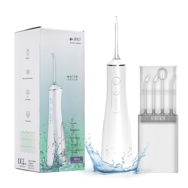 Waterproof IPX7 Home Travel Portable Wireless Rechargeable Electric Water Flosser with 3 Modes and Type-C Charging