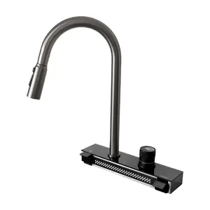 OSONOE Stainless Steel Flying Rain Brass Waterfall Pull Down Sink Kitchen Mixer Faucets