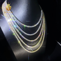Chaîne de tennis de luxe en moissanite VVS de 2mm, 3mm, 4mm, 5mm, 925mm, testeur de passe en argent 6.5, RTS Hip Hop au prix de gros