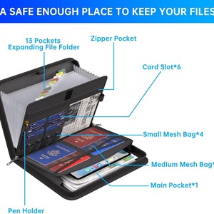 13 poches fermeture à glissière ignifuge A4 extensible dossier de fichiers avec poignée PP matériel affaires coffre-fort stockage accordéon organisateur - Product Image 3