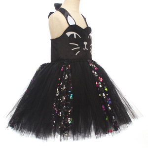 Vestito Tutu <span class=keywords><strong>Gatto</strong></span> Rosa e Nero per Bambine, Costume di Halloween, Outfit di Compleanno per Bambini a Tema Gattino con Orecchie, Papillon e <span class=keywords><strong>Coda</strong></span> - Product Image 2