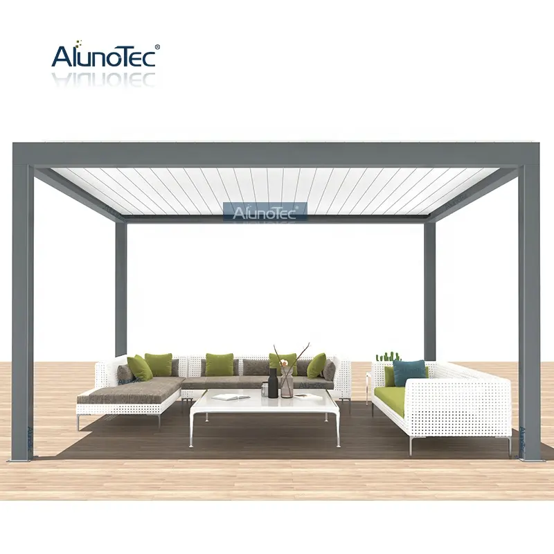 AlunoTec-cubierta de filtro de aluminio para jardín, Patio, piscina, Balneario, dosel Solar de Metal, pérgola, techo con luces Led RGB