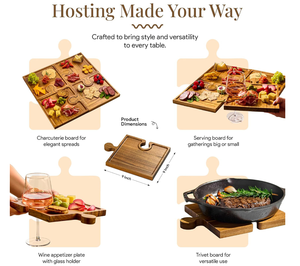 Tabla de servir de madera de acacia entrelazada al por mayor, juego de 4 platos modulares para charcutería para restaurante, hotel, fiesta, apto para alimentos - Product Image 5