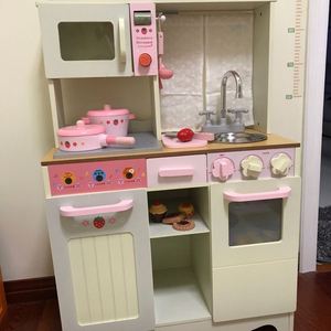 Toddler Cookware Accessories <b>Pink</b> Natural Wood Chef Pretend Set <b>Play</b> <b>Kitchen</b> for Kids - Product Image 4