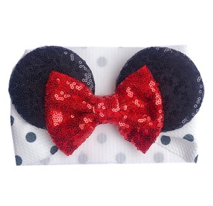 Haute qualité bébé Mickey bandeau Sequin enfants grand arc bandeau extensible pas cher filles infantile fête <span class=keywords><strong>Minnie</strong></span> oreille bandeau pour fille - Product Image 3