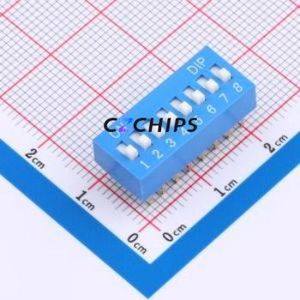 DS-08-B DIP Switch Through hole Component (THT) Switch ( Number of Switch Sections: 8 )( Lead Spacing: 2.54mm )( Color: Red ) - Product Image 1